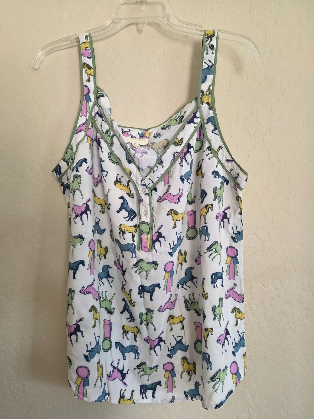 ModCloth White Tank Top with Pastel Horse & Ribbon Print